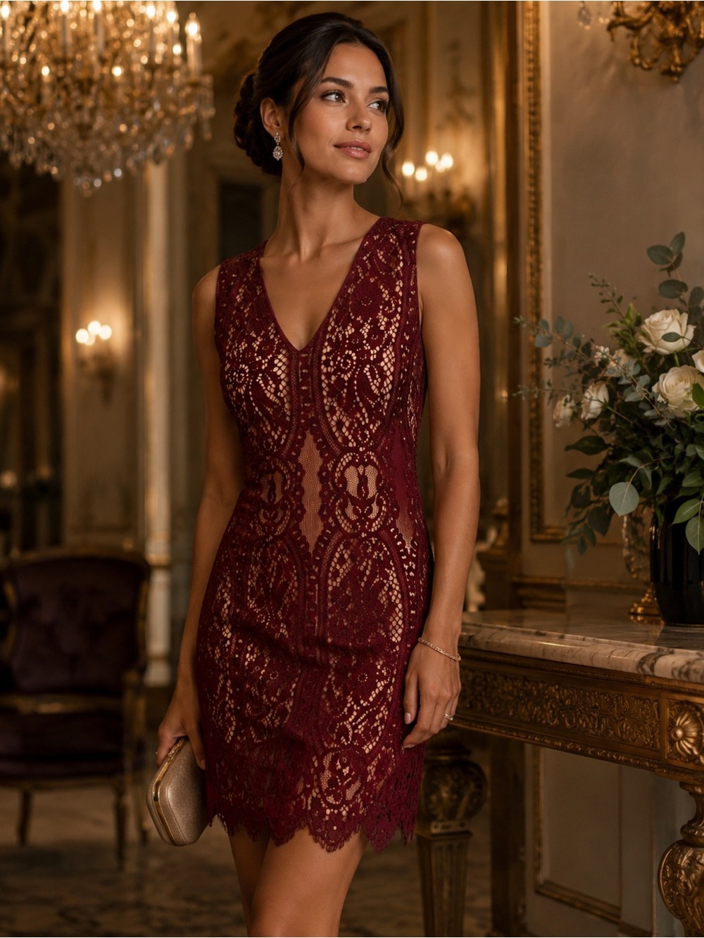 Trixxie Maroon Lace Cocktail Dress Boho Chic Festival Date Night Dinner Wedding